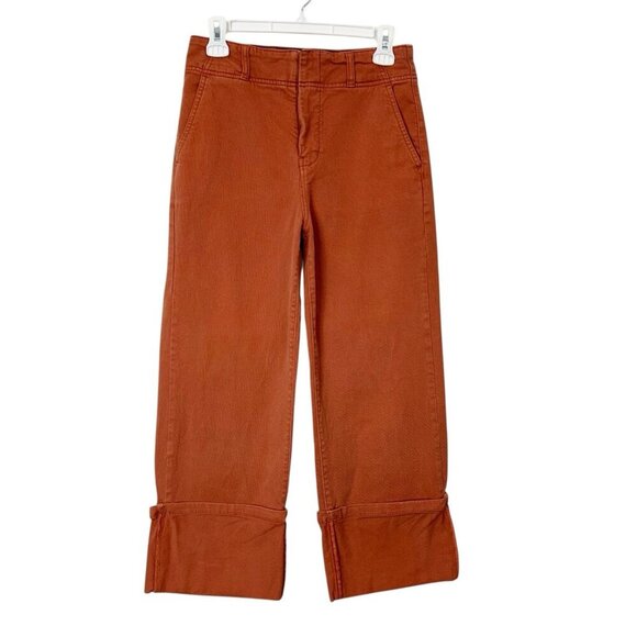 Anthropologie Pilcro Wide Leg Jeans Womens Size 26 Orange High Rise Cuffed - Picture 1 of 9